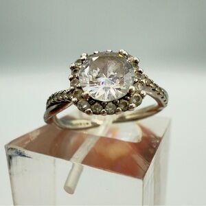 Faux Engagement Glamour Ring Marked 925 with CZ Stones -  Size 8